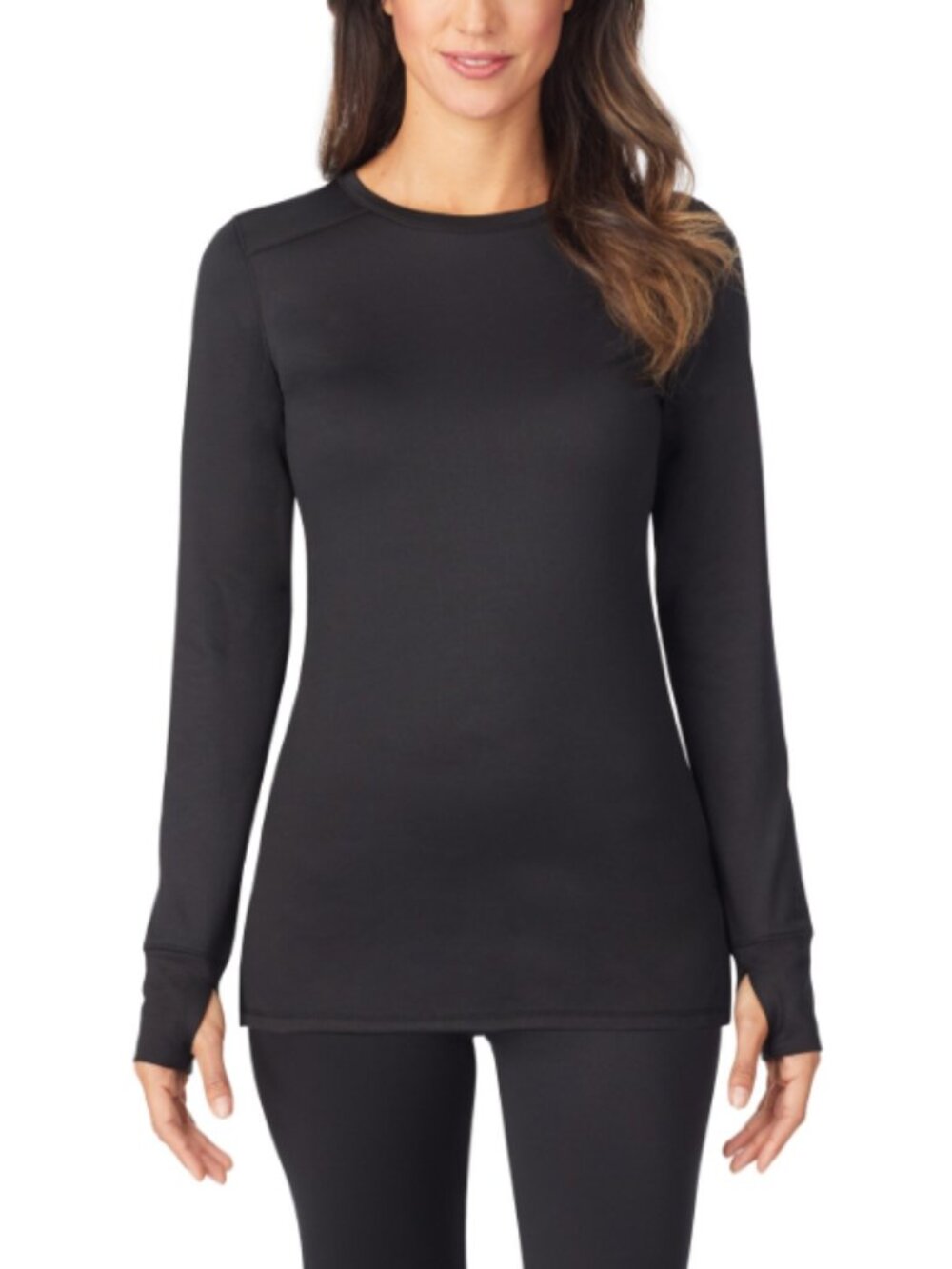 Cuddl Duds Thermawear Long-Sleeve Crewneck Top - Black